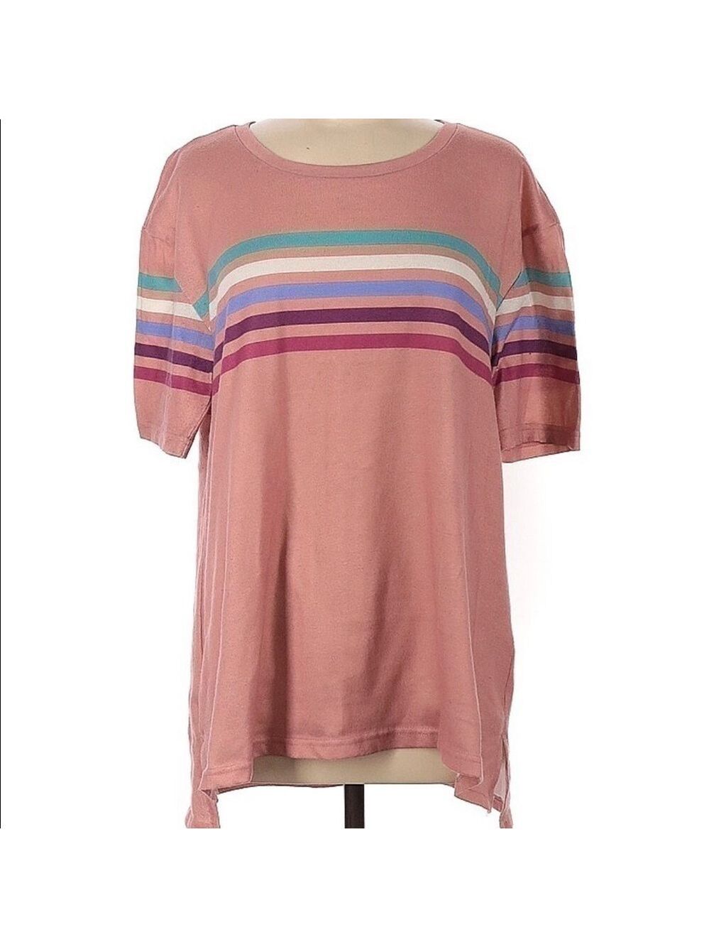 Luukse Short Sleeve Tunic Blouse Pink Purple Teal Size M